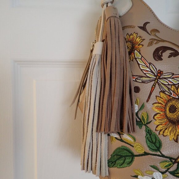 Shariff 1827 Designer Leather & Sunflower Embroidered Shoulder Bag - Picture 13 of 13